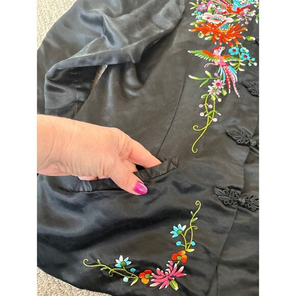 Plum blossom spun rayon silk lined floral embroidered jacket size 38 - Picture 5 of 10